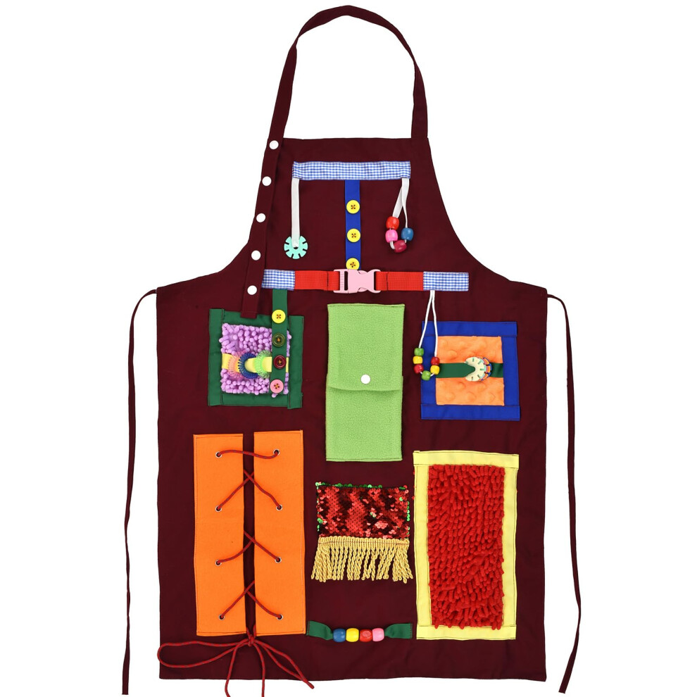 Red Fidget Apron For Dementia With Sensory Activity Features For Seniors Alzheimer's Anxiety Relief