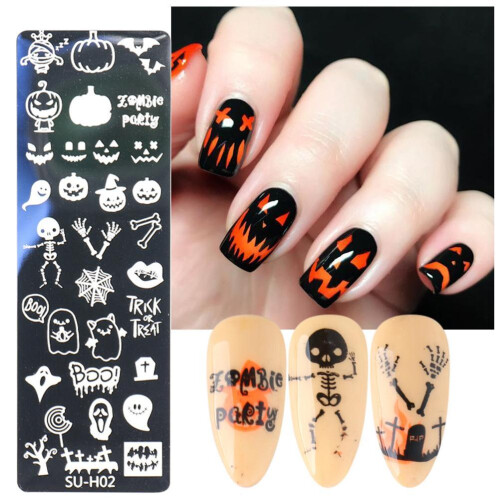 Πρότυπα σφραγίδων νυχιών Halloween Popular Elements Πλάκες νυχιών από ανοξείδωτο ατσάλι με 2