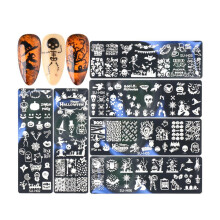 Nagelschablonen Halloween-Nagelkunstplatten Kinderfreundliches Design Edelstahl Halloween-Motive Tiefe Ätzung Nagelstempelwerkzeuge für Anfänger