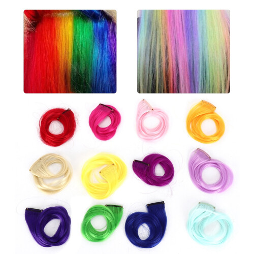 Extension per capelli a clip multicolore con parte frontale senza cuciture e materiale resistente al calore, eleganti e resistenti per feste a tema e 1