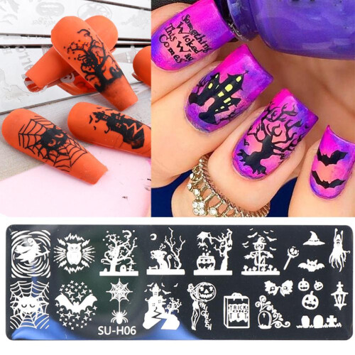Πρότυπα σφραγίδων νυχιών Halloween Popular Elements Πλάκες νυχιών από ανοξείδωτο ατσάλι με 1