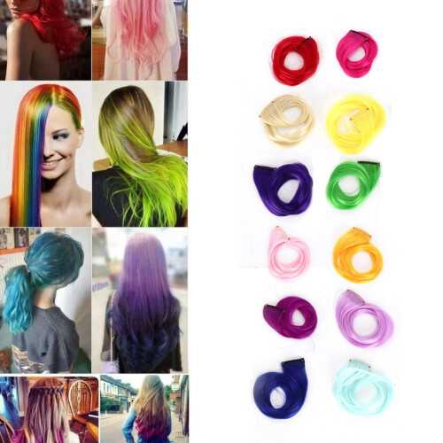 Extension per capelli a clip multicolore con parte frontale senza cuciture e materiale resistente al calore, eleganti e resistenti per feste a tema e 2
