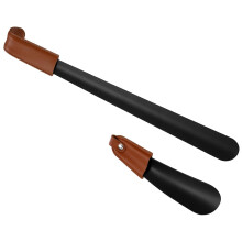 2 Pcs Long Handle Stainless Steel Shoe Horns with Leather Grip for Men Women Elderly Protects Shoe Shape