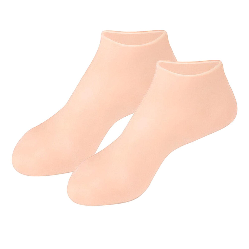 Moisturizing Gel Socks for Dry Cracked Feet, Silicone Spa Foot Care, Reusable Skin Color L