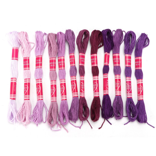 12Pcs Bright Gradient Embroidery Thread Polyester for Handicrafts Purple Series 1