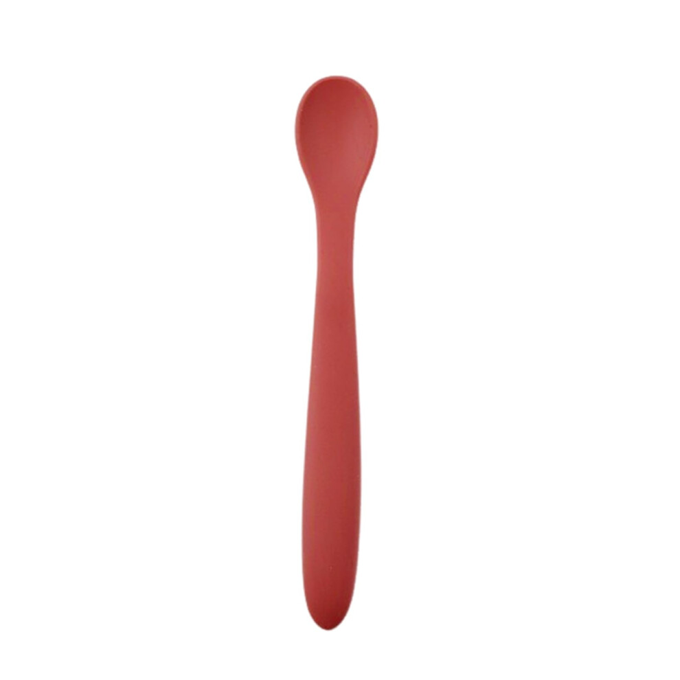 Baby Silicone Spoon Set Foodgrade Long Handle Soft Tip Heatresistant Infant Feeding In Brick Red