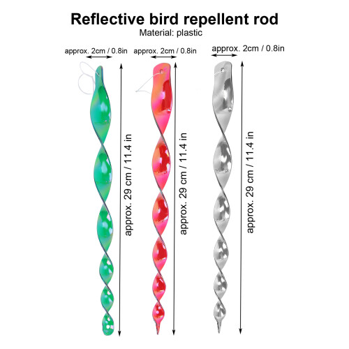 Durable 8 Pcs Reflective Bird Repeller Rods, 29cm Garden Yard Orchard 2