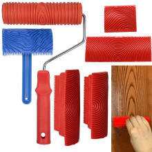 Wood Graining Tool Set 6Piece 7Inch Fake Wood Grain Roller With Handle DIY Rubber Graining Tool For Wall Decoration