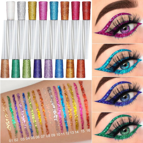 Αδιάβροχο κιτ eyeliner με γκλίτερ, σετ μακιγιάζ ματιών 16 αποχρώσεων με μεταλλική 1