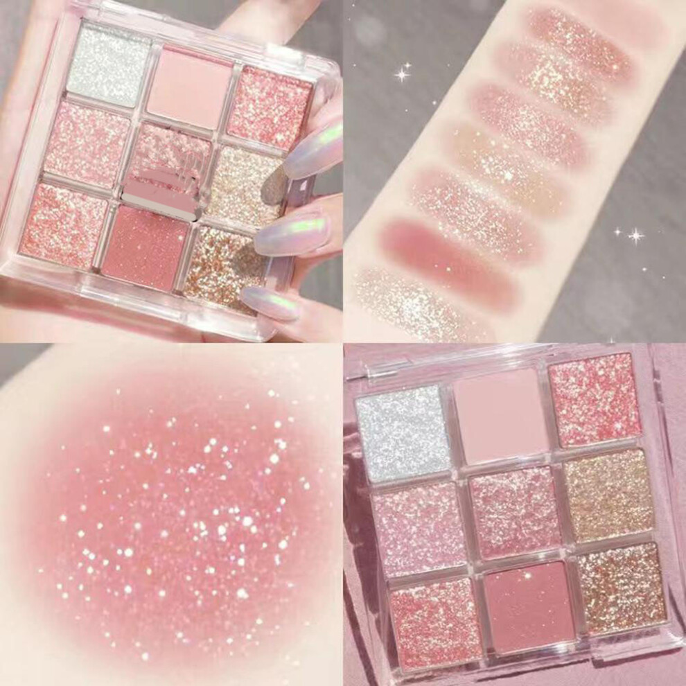 9Colors Waterproof Glitter Eyeshadow Palette, Blendable Powder With Hypoallergenic Formula, High Pigmentation & Matte Shimmer For All-Day Eye Makeup