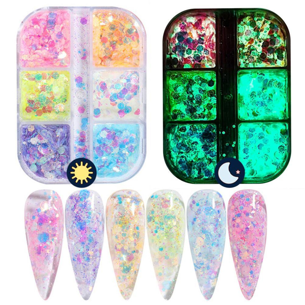 Easy To Apply Formula Gel Nail Polish, Glossy Shine Finish For Unmatched Beauty, 6 Colors Luminous Pigment Powders, Heart Shape Glitter For Unique St