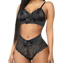 Sexy Lingerie Set for Women Naughty 2 Piece Push up Sling Bra and Panty Underwear Sets See Through Lace Patchwork Strappy Nightwear with Knickers