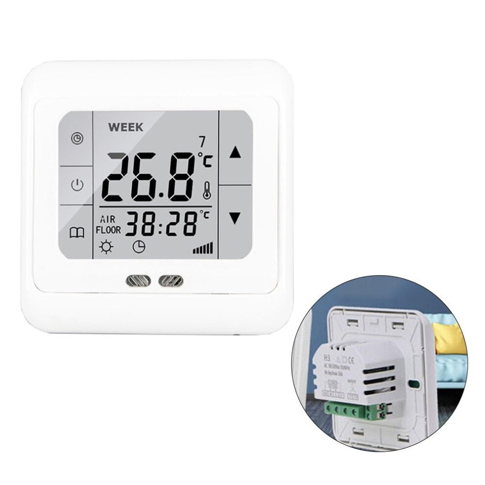 Underfloor Heating Thermostat With Touchscreen, Dual Sensors, Weekly Programmable Electric Controller, White 9199774260282