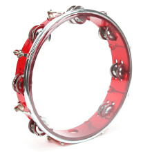 10in Red Double Row Adjustable Tambourine with Metal Jingles for Party Performance