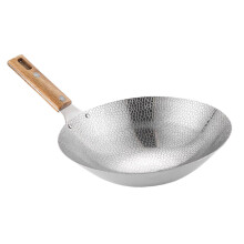 Stainless Steel Wok with Wooden Handle, Large Capacity Deep Base, Even Heat for Home Stir Fry