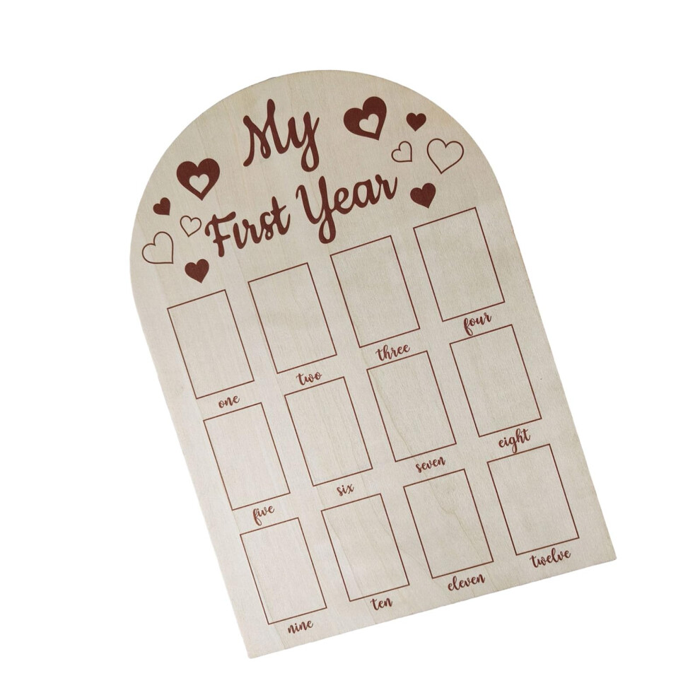 First Year Picture Frame Photo Display Wood Board for Newborn Baby Monthly Growth Chart Nursery Decor Gift