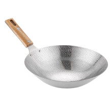 Stainless Steel Wok with Wooden Handle, ScratchResistant Nonstick Induction Pan for Stir Fry