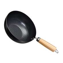 Nonstick Iron Wok Pan Flat Bottom for Gas Stove Stir Fry Vegetables and BBQ Cooking