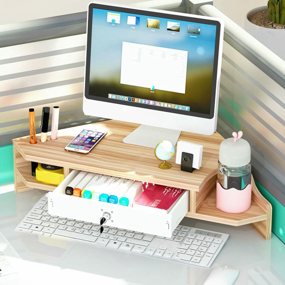 2 Tier Computer Monitor Stand Laptop Riser With Storage, Triangle Design, Corner Monitor Pc/Tv/Tablet Office Brown 9187378614495