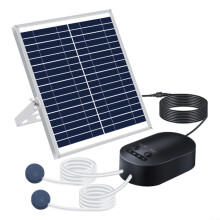 15W Solar Pond Aerator and Aquarium Air Pump with Battery Backup, 3 Modes, Dual Air Stone
