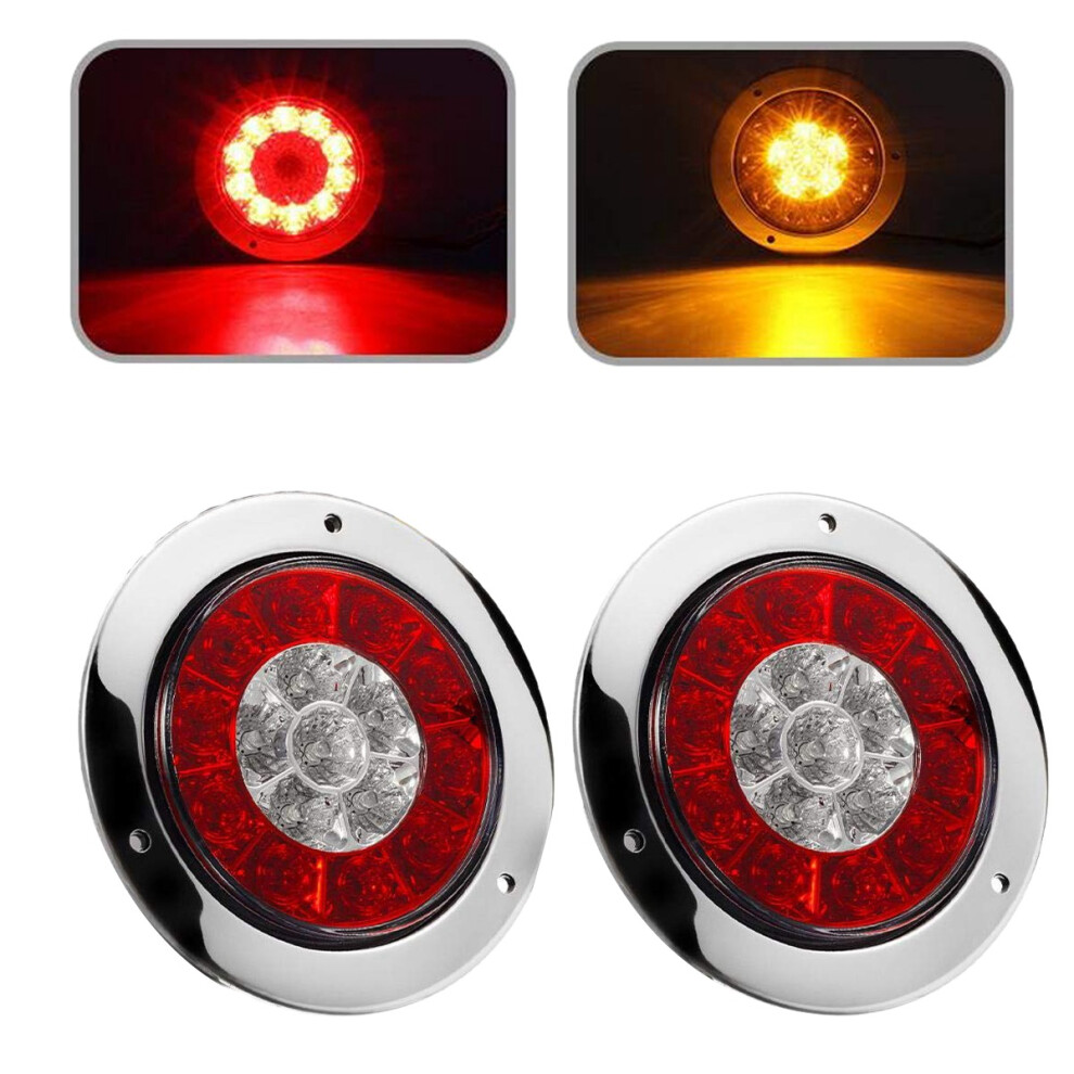 2Pcs 4 Inch Round Truck Trailer Led Tail Stop Brake Lights And Parking Turn Signal Lights For Truck,Rv,Trailers,,Boat,Caravans Etc Red/Amber 6132221056581