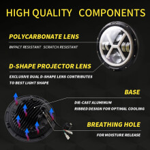 500W 7 Inch Round Angel Eye LED Headlight 30000LM with Hi/Lo DRL Amber Halo Ring for JK TJ LJ