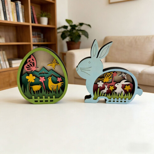 Hohle 3D-Hölzerne Osterhasen- und Eier-Design-Figur für 1