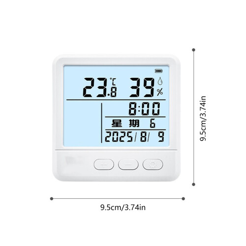 Innenthermometer, Hygrometer, Uhr, großes Display und 1 2