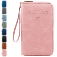 Rowgins MultiFunctional RFID Passport Wallet Pink Travel Essentials Organizer Passport Card Holder RFID Blocking Case