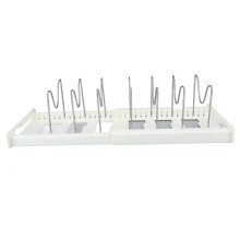 Organizzatore di pentole espandibile bianco, regolabile, antiscivolo, multiuso