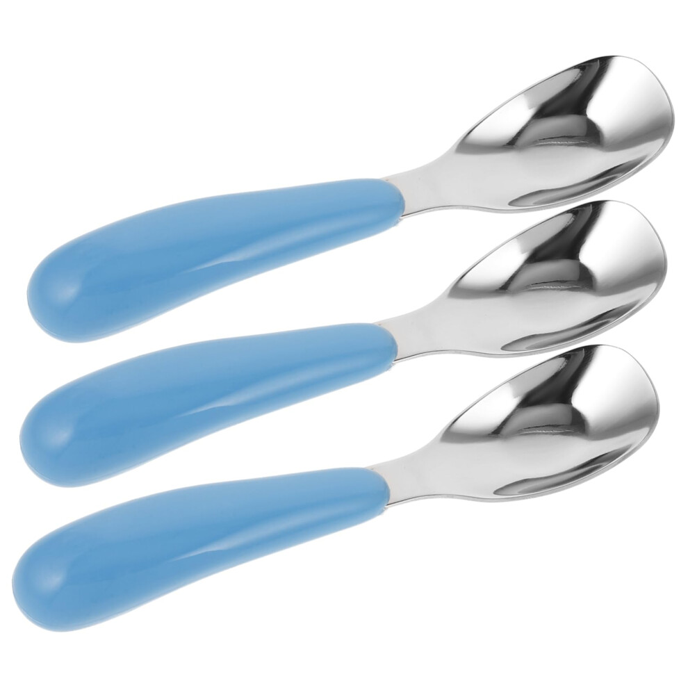 Toddler Metal Spoon Set of 3 with Ergonomic Handle, Safe Metal Utensils for Kids Mealtime
