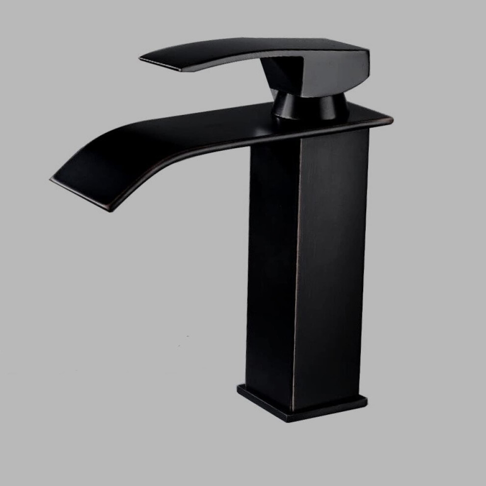 Bathroom Mixer Waterfall Stainless Steel Lavatory Faucet, Waterfall Spout Black Finish, Single Handle Hot Cold, Short Commemoration Day 9199774264037