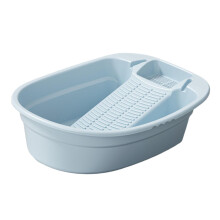 Portable Wash Basin with Integrated Washboard, Large PP Laundry Tub for Clothes, Blue