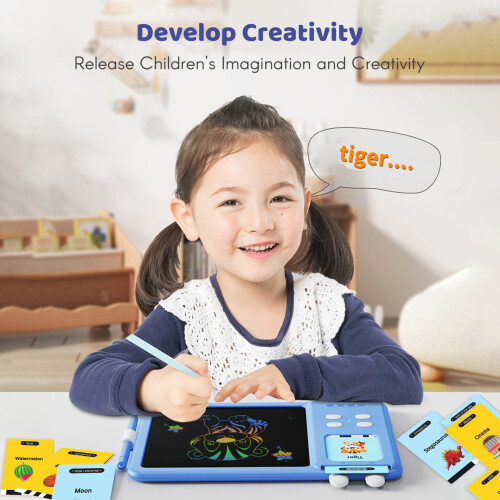 Talking Flash Cards Writing Tablet 2-in-1 Educational LCD Drawing Board Pink 2