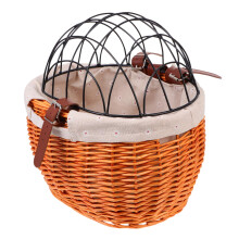 Sturdy Woven Bike Basket Wicker And Iron Front Storage Pet Carrier Compatible Honey Color