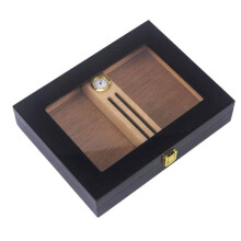 Travel Cigar Humidor with Hygrometer and Glass Window, Leather Lined Vintage Finish