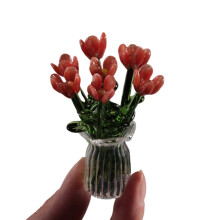 Figurine de fleurs en verre fabriquées à la main, en-Rouge