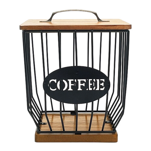 Panier de rangement de café élégant et-grand noir avec couvercle