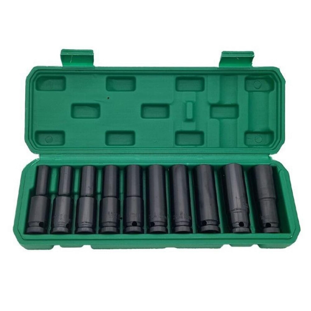 Pneumatic Socket 10Piece Set For Hexagon Opening Lengthened Black, Lithium Electric Wrench Compatible 9347817859089