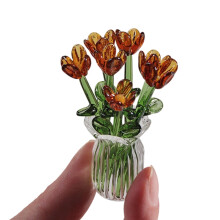 Figurine de fleur en verre faite à la main pour-marron foncé
