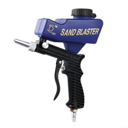 Portable GravityFed Sandblaster for Rust Removal, Cleaning, Adjustable Nozzle, 1/4Inch Air, Blasting Kit