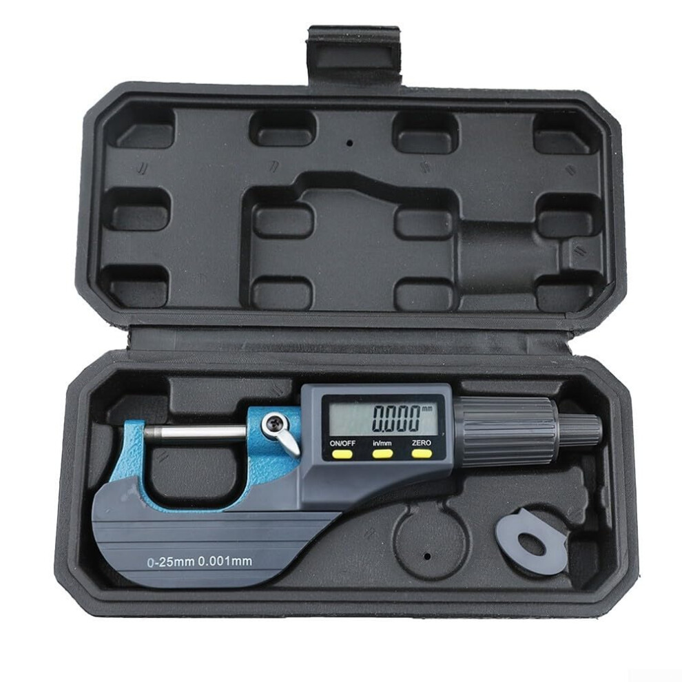 Digital Outside Micrometer 025 Mm, 0.001 Mm Resolution, 0.003 Mm Accuracy, Alloy Steel, Ratchet Stop, Inch/Metric Conversion 9347817859522