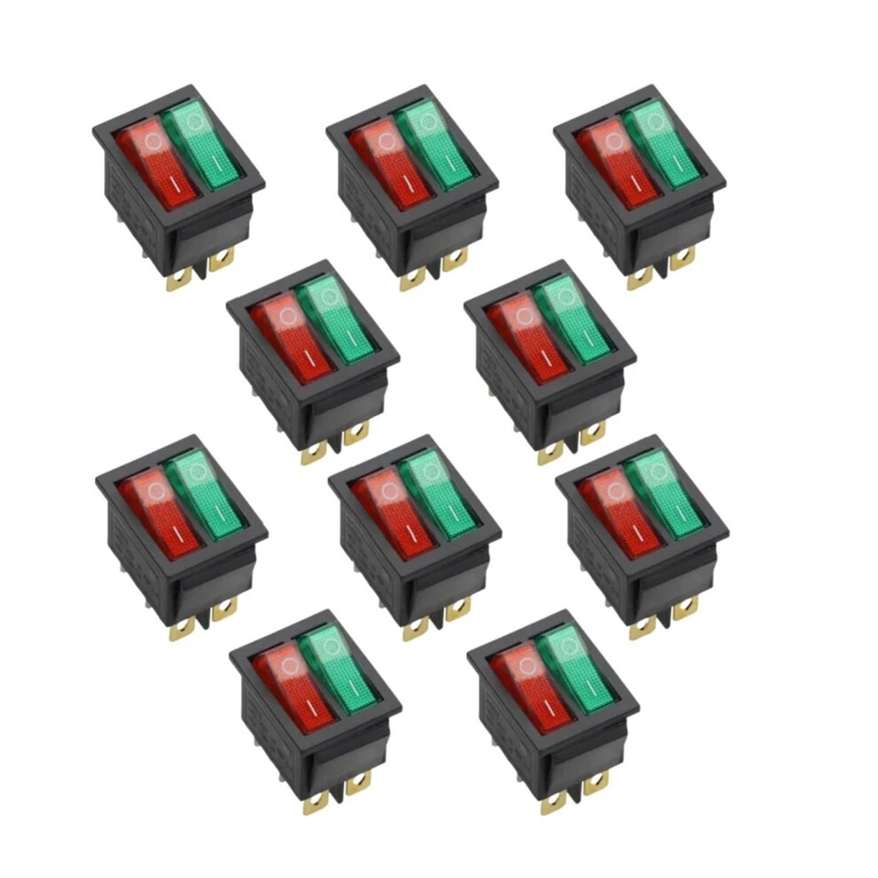 10Pcs Kcd8 16A 250V Boat Rocker Switch Double Light Indicator Green Red Illuminated Durable Design 9199774266949