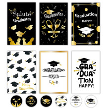 6pcs Black and Gold Graduation Cards with Envelopes and Stickers, Party Invitations Set