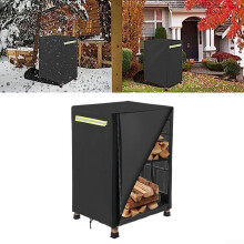 Outdoor Firewood Rack Dust Cover Waterproof 48x43x85cm Black Oxford Cloth Zipper Access Drawstring For Log Storage