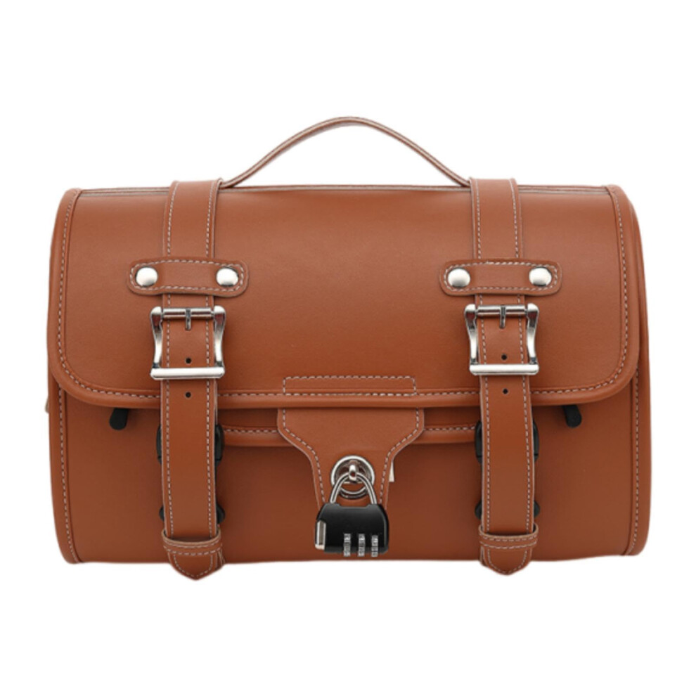 Motorcycle Tail Bag Universal Pu Leather Luggage With Handle Rear Rack Trunk Large Capacity Wear Resistant Travel Brown 9347817862263