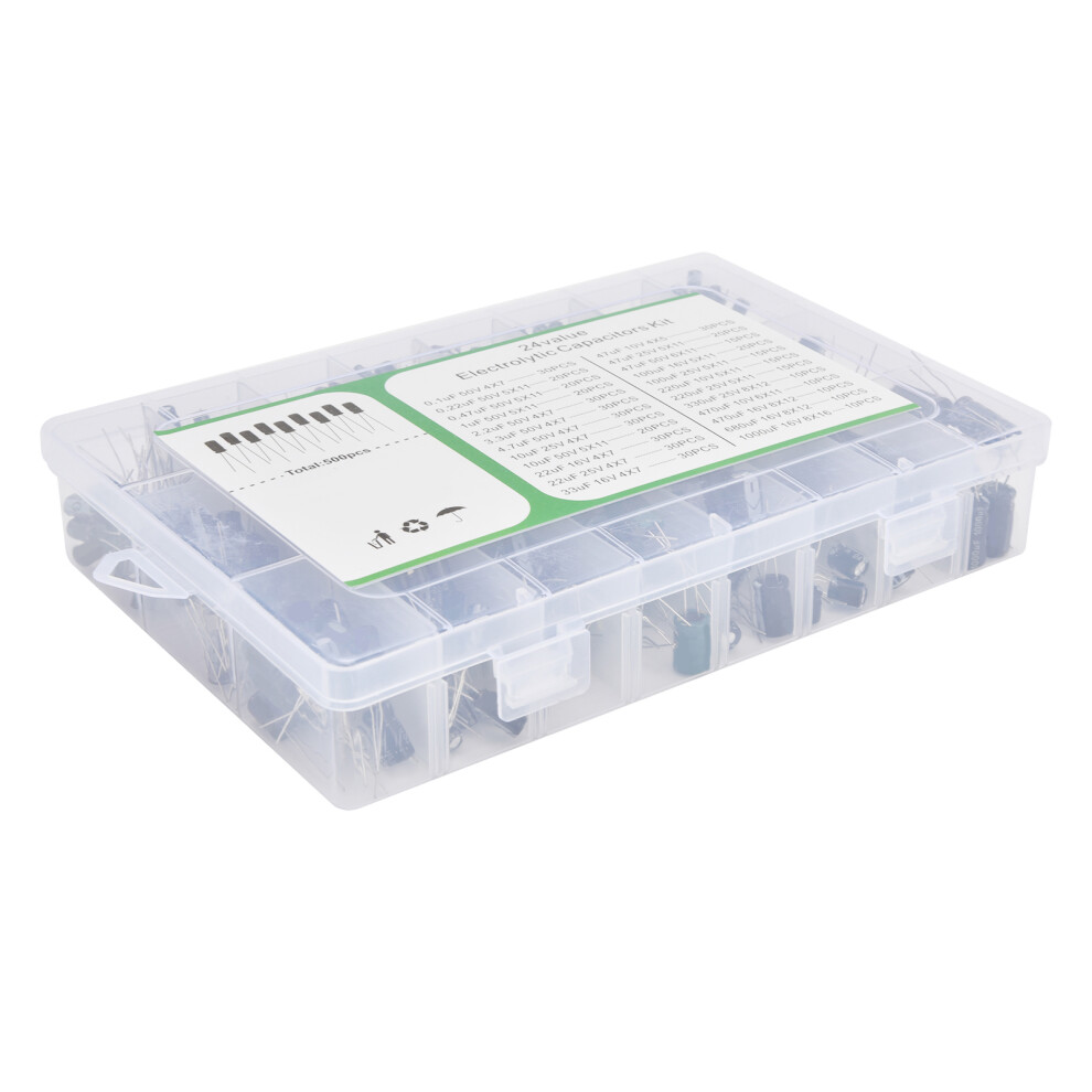 500Pcs Electrolytic Capacitor Kit 0.1Uf-1000Uf Aluminum Box, Varieties 8741377600371