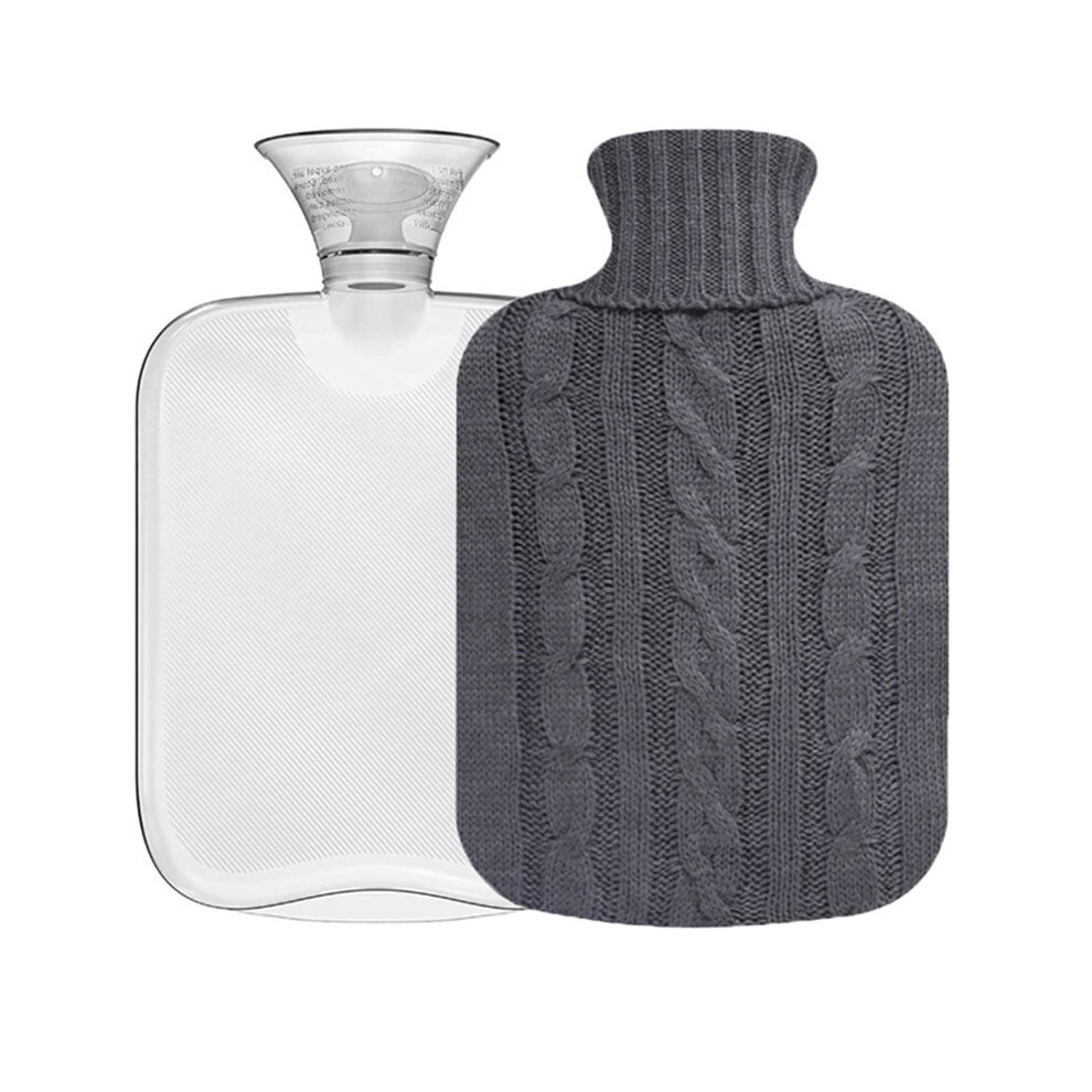 Gray Hot Water Bottle With Knitted Cover 2L Pvc Pain Relief For Back Neck And Legs