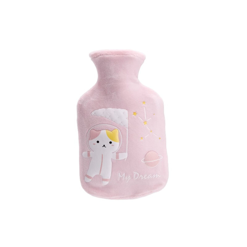 Pink Hot Water Bottle Cat Flannel Water Filling Hand Warmer Planet