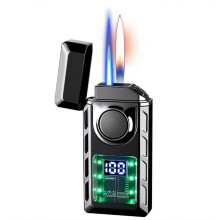 (Black Ice) Windproof Refillable Butane Torch Lighter Visibles Mechanism Sturdy Refillable Lighters for Indoor Outdoor Great Present Idea for Dad